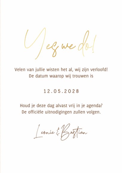 Save the date trouwkaart hout goud stijlvol hartjes 3