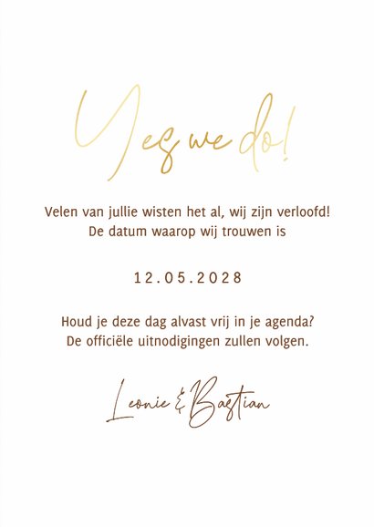 Save the date trouwkaart hout goud stijlvol hartjes 3