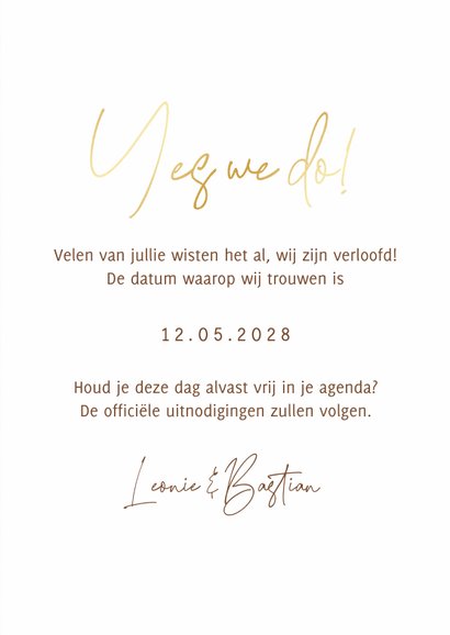 Save the date trouwkaart hout goud stijlvol hartjes 3