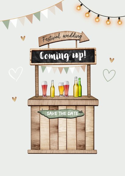 Save the date trouwkaart houtlook festival style wegwijzers 2