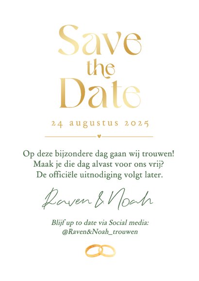 Save the date trouwkaart Mediterraans citrus goud hartjes 3