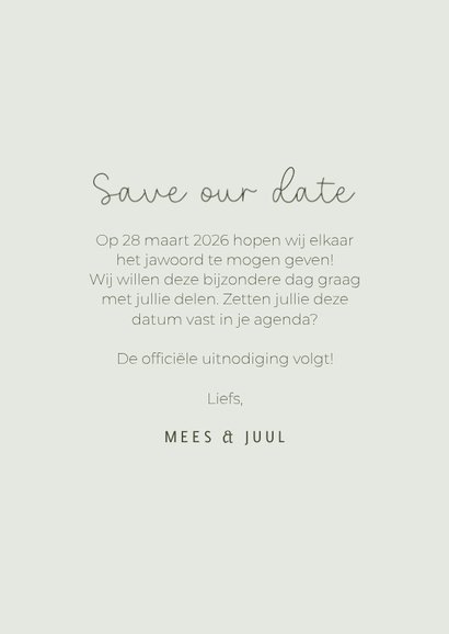 Save the date trouwkaart met eucalyptus kader en folie 3