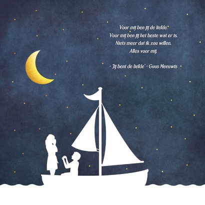 Save the Date trouwkaart - silhouet van aanzoek in zeilboot 2