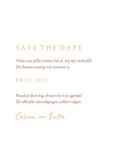 Save the date trouwkaart winter herfst bladeren goud 3