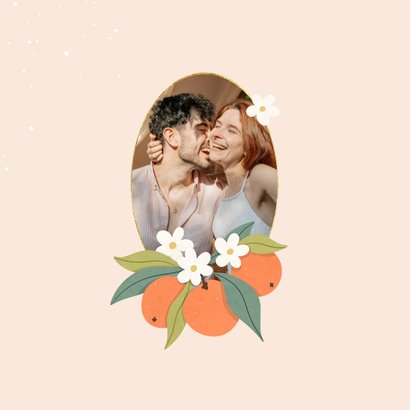 Save the date trouwkaarten oranje sinaasappels goudfolie 2