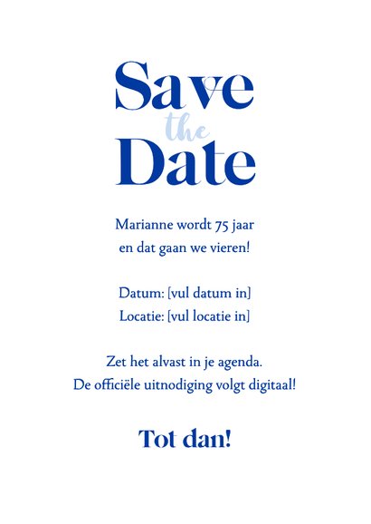 Save the date uitnodiging delfts blauw bloemen feestje 3