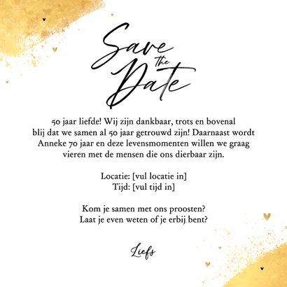 Save the date uitnodiging dubbel feest goud stijlvol verf 3