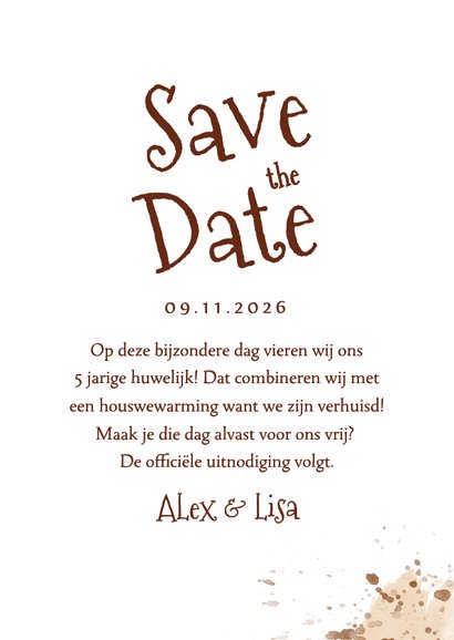 Save the date uitnodiging hout boomstam feestje foto hartjes 3