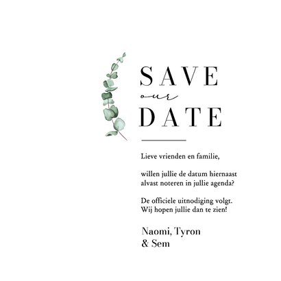 Save the date uitnodiging kalender foto's dubbel feest Achterkant