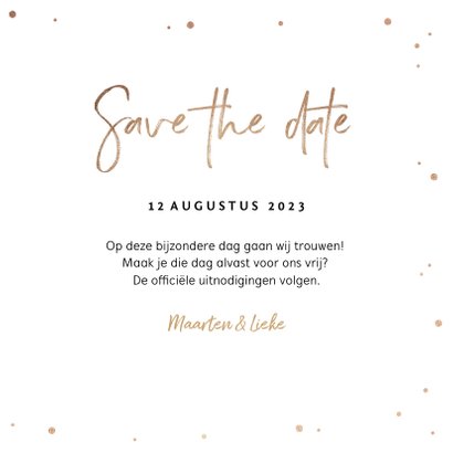 Save the date uitnodiging stijlvol goudlook confetti 3