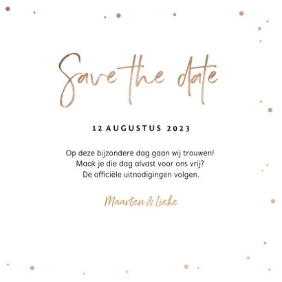 Save the date uitnodiging stijlvol goudlook confetti 3