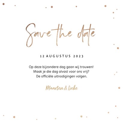 Save the date uitnodiging stijlvol goudlook confetti 3