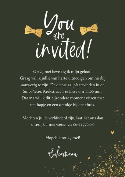 Save the date vormsel uitnodiging goud hartjes 3