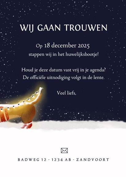 Save the date winter bruiloft kaart met teckels 3