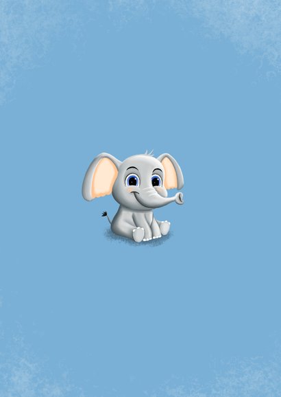 Schattig geboortekaartje met klein olifantje op de voorkant Achterkant
