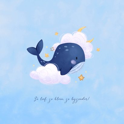 Schattig geboortekaartje met walvis wolken en sterren 2