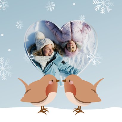 Schattig kerstkaartje met foto hart en vogeltjes 2