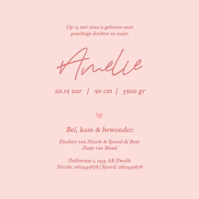 Schattig roze geboortekaartje met eendjes voor zusje 3