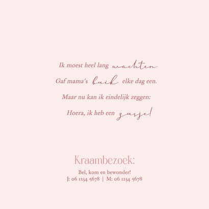 Schattig roze geboortekaartje pinguin een zusje 2