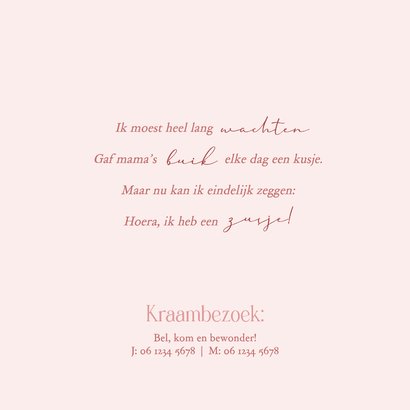 Schattig roze geboortekaartje pinguin een zusje 2