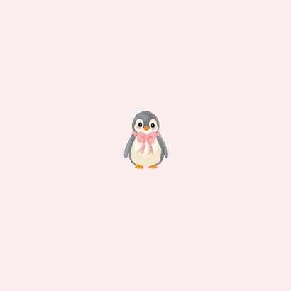 Schattig roze geboortekaartje pinguin een zusje Achterkant