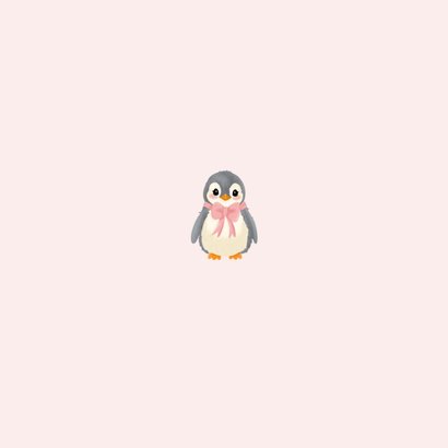 Schattig roze geboortekaartje pinguin een zusje Achterkant