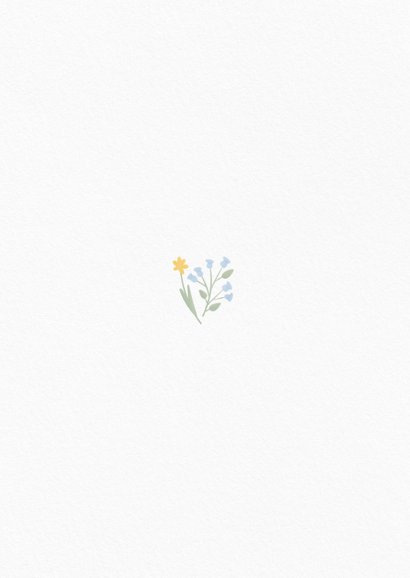 Schattig wit geboortekaartje jongentje met gansje en bloemen Achterkant