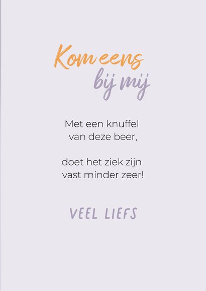 Schattige beterschapskaart van teckel met berenmuts knuffel 3