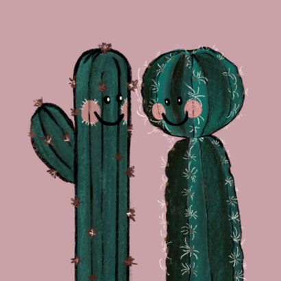 Schattige valentijnskaart verliefde cactussen en groot hart 2