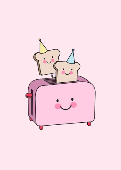 Schattige verjaardagskaart broodrooster toast roze 2
