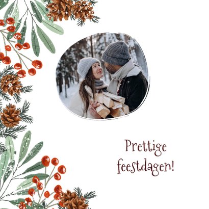 Sfeervolle kerstkaart sneeuwbol foto goudlook botanisch 2