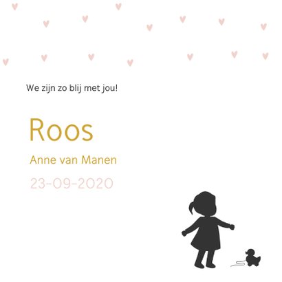 Silhouet geboortekaartje meisje met hartjes 3