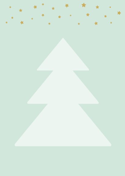 Simpele groene kerstkaart met kerstboom en gouden sterretjes 2