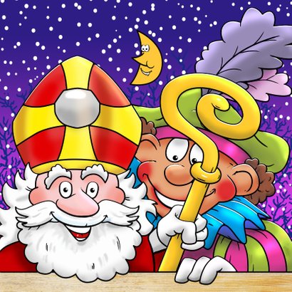 Sinterklaas met paard en Piet in de wolken op het dak 3