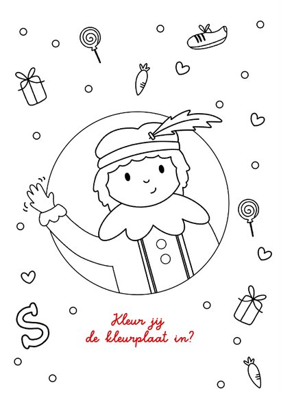 Sinterklaaskaart meisje en illustratie zwaaiende piet 2