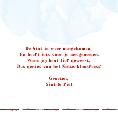 Sinterklaaskaart met Sint en Ozosnel in sprint op het dak 3