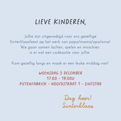 Sinterklaaskaart uitnodiging feest lachende Pietjes 3