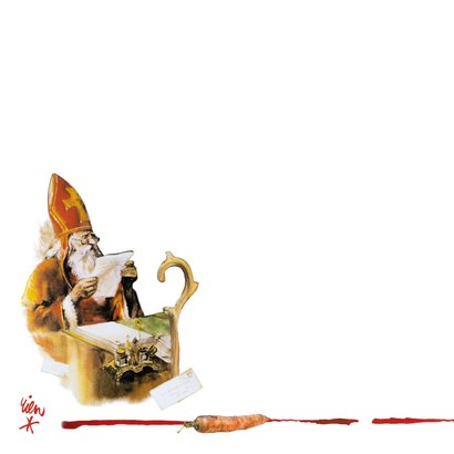 Sinterklaaskaart waar de Sint alle verlanglijstjes bekijkt 2