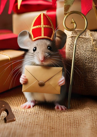 Sinterklaaskaartje klein berichtje sinterklaas muis mijter 2