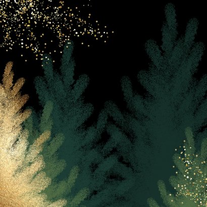 Sjieke kerstkaart kerstboom goud groen Achterkant