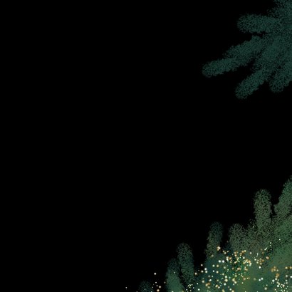 Sjieke kerstkaart kerstboom tak goud groen hip Achterkant