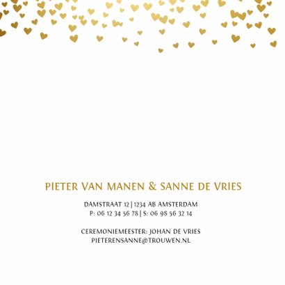 Sjieke trouwkaart gouden hartjes 2