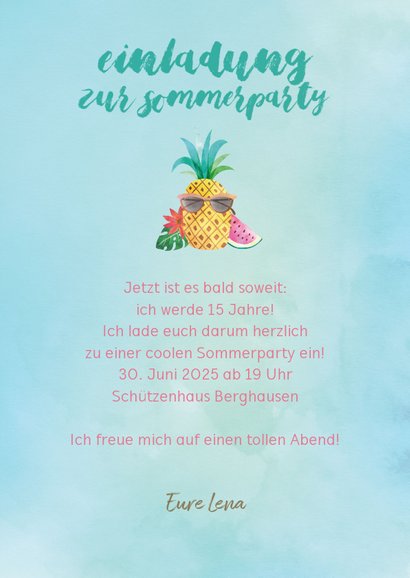 Sommerliche Einladungskarte zum 15. Geburtstag 3