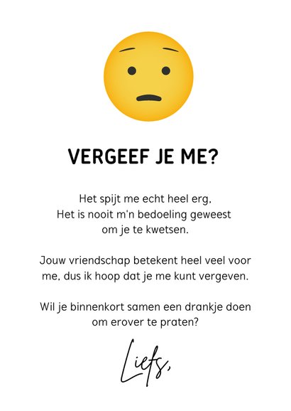 Sorry kaart met 4 verdrietige emoji smileys erop 3