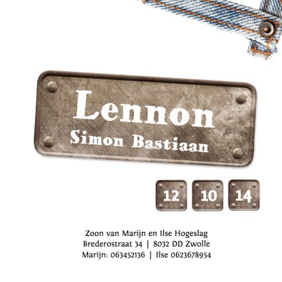 Spijkerstof letters geboortekaartje 3