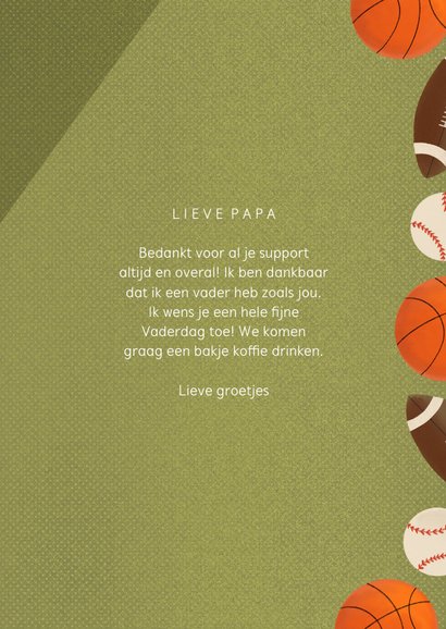 Sportieve vaderdagkaart met ballen groen sportveld en tekst 3
