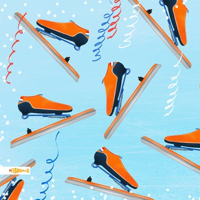 Sportieve verjaardagskaart met klapschaats en medaille 2