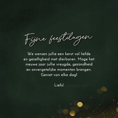 Sprankelend kerstkaartje groen gouden kerstballen foto 3
