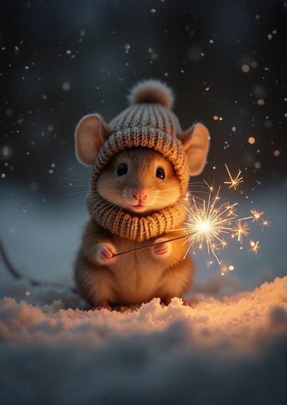 Sprankelend nieuwjaarskaartje met schattig muisje 2