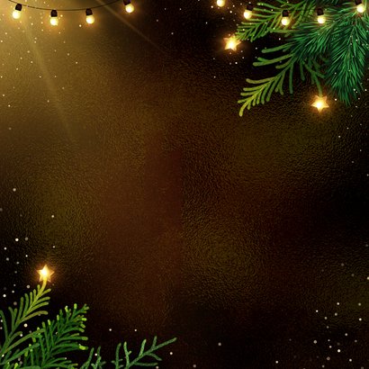 Sprankelende kerstkaart fotocollage kerstballen en lichtjes Achterkant